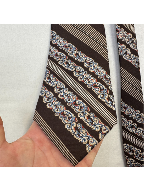 Holland Sherry Other - Holland Sherry Men's Silk Necktie Brown Stripe Scrollwork Hand Made Italy